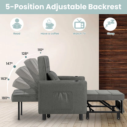 4 in 1 - Slaapbank - Slaapstoel - Logeerbed - Klapstoel - met Verstelbaar Rugleuningkussen - Fauteuil Stoel - voor Appartement - Woonkamer - Linnen - Donkergrijs