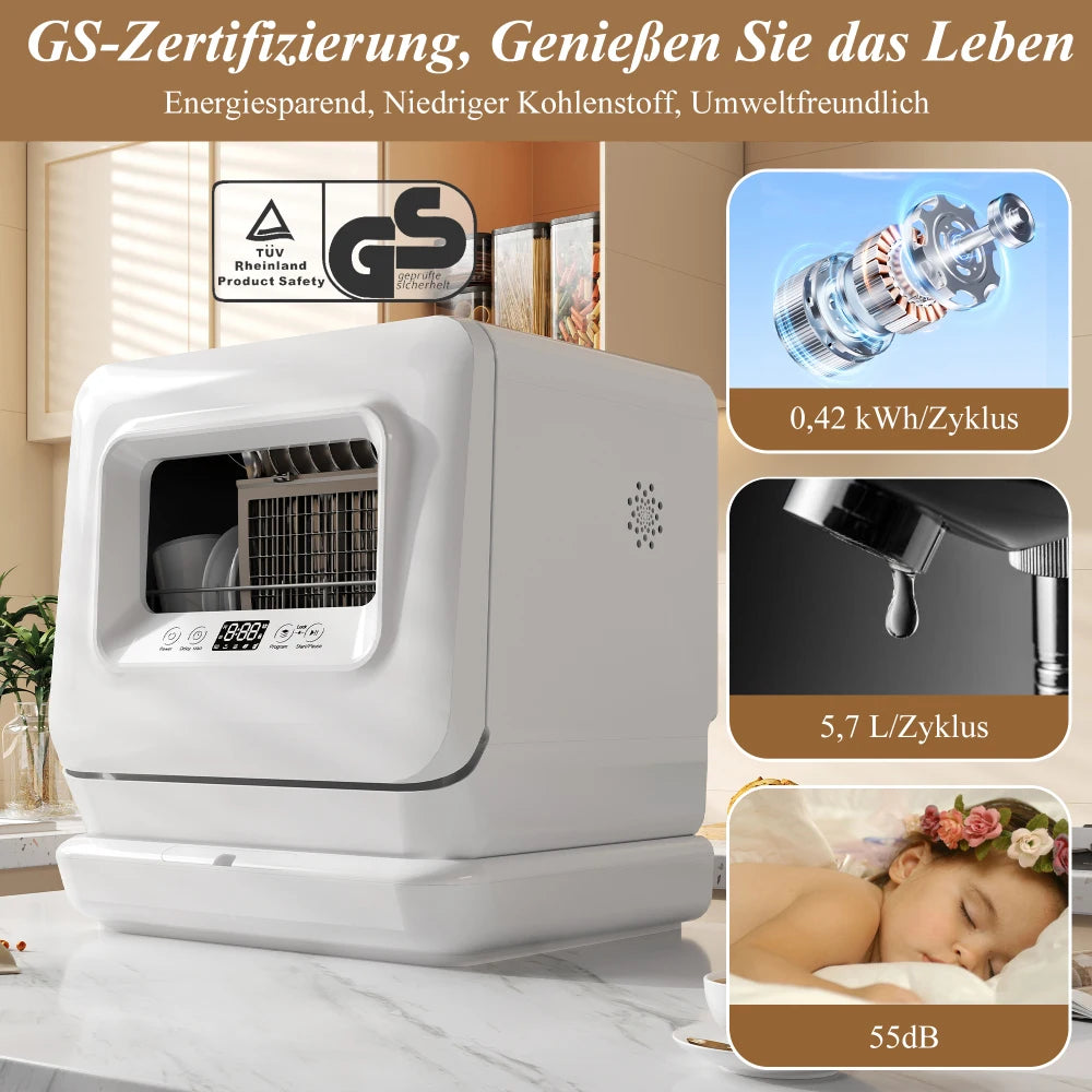 Mini Vaatwasser – Kleine Vaatwasser – Tafelmodel Vaatwasser – Vrijstaande Vaatwasser – Compac­te Afwasmachine – 3 Serviessets – 2-in-1 Watertoevoer