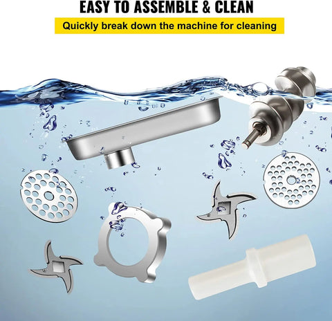 Elektrische Gehaktmolen - Voor alle soorten Vlees - Roestvrij staal - Vleesmolen - worstenmaker - 1100W - 550Lbs/Hour - 1.5HP - 93 r/min - Zilver