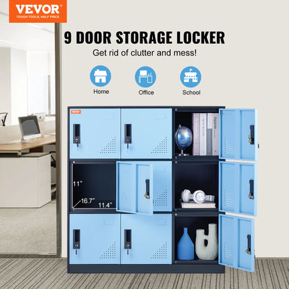 Metalen Opbergkast – Lockerkast – Opbergkast – Kantoor Kast – Garage Kast – 9 Compartimenten – Magneetsloten