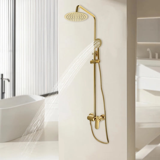 Douche - Regendouche - Douchewand - Douchekolom - Douchepanelen - Wandgemonteerde Regendoucheset - Verstelbare Hoogte - 3 Straalsoorten & Enkelhendel Mixer - Gouden - QUORE
