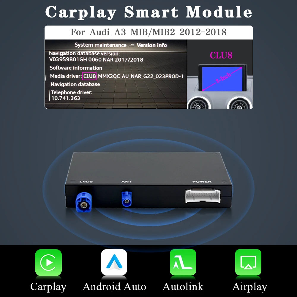 Draadloze CarPlay Adapter – Android Auto Interface – Multimedia Converter Box – Smartphone Connectie Module – Audi A3 MIB MIB2 2012-2018 – WIFI Draadloos – Achteruitrijcamera Support
