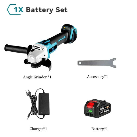 Accu Haakse Slijper - 125 mm - Draadloos Slijptol - 18V - Brushless Motor - 8500 RPM - 3000W - 3 Snelheden - Voor Slijpen - Snijden - en Polijsten - Compact en draagbaar - 1 Accu's met 1 Lader