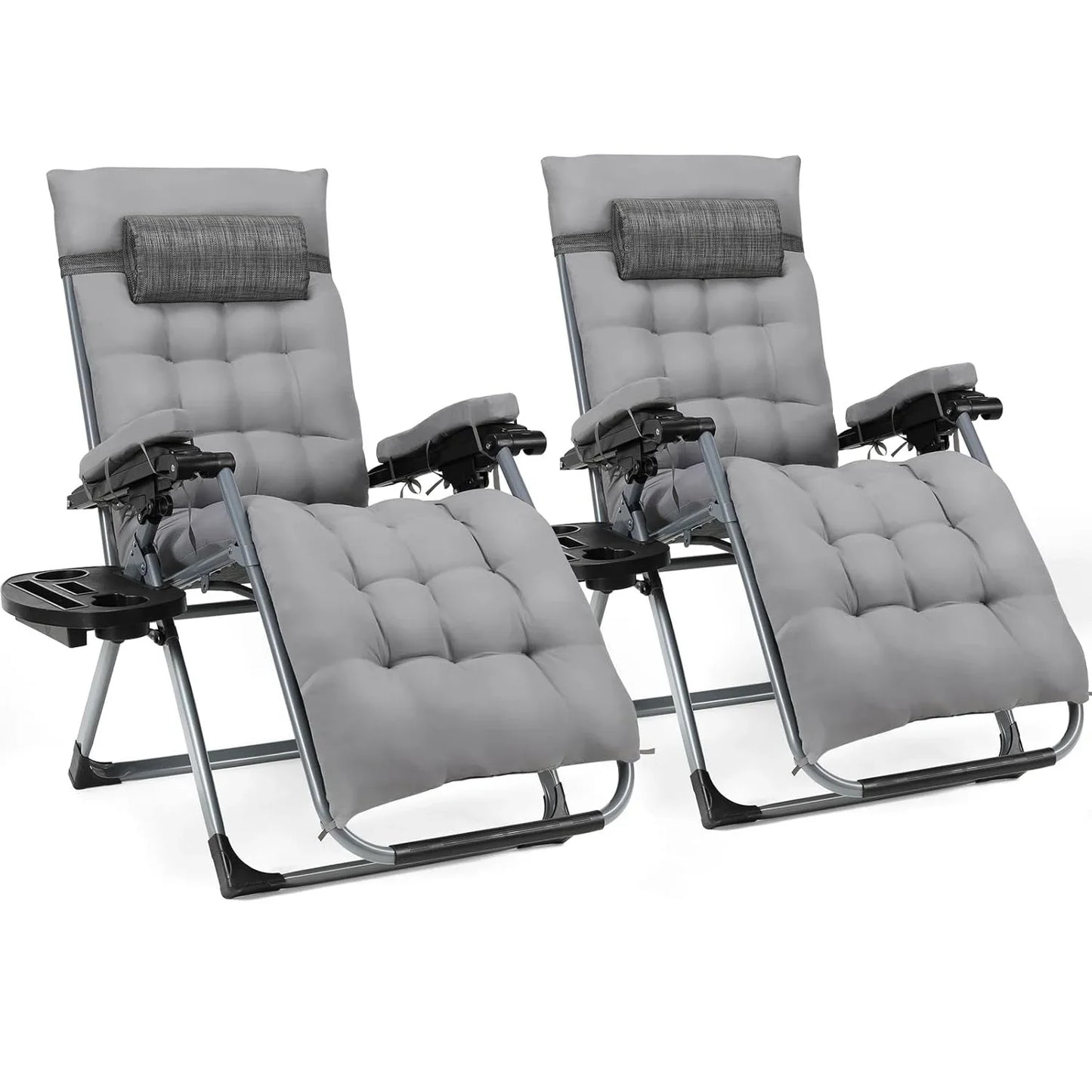Ligstoel - Tuinstoelen - Strandstoel - Klapstoel - Zero Gravity - Opvouwbare - Draagvermogen van 160KG - Verstelbare met Verwijderbare Kussen, Hoofdsteun en Kopjeshouder- Binnen/Buiten - Tuinset – Campingstoel – Tuinstoel – 2 Stuks - Grijs