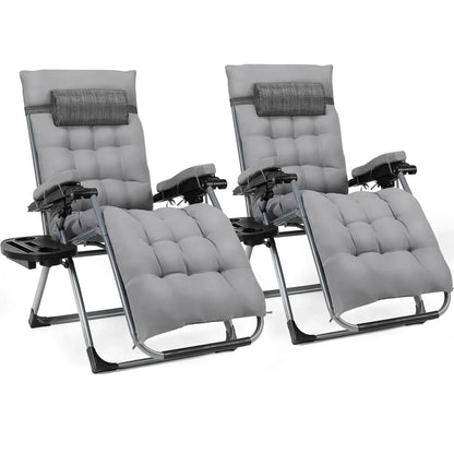 Ligstoel - Tuinstoelen - Strandstoel - Klapstoel - Zero Gravity - Opvouwbare - Draagvermogen van 160KG - Verstelbare met Verwijderbare Kussen, Hoofdsteun en Kopjeshouder- Binnen/Buiten - Tuinset – Campingstoel – Tuinstoel – 2 Stuks - Grijs