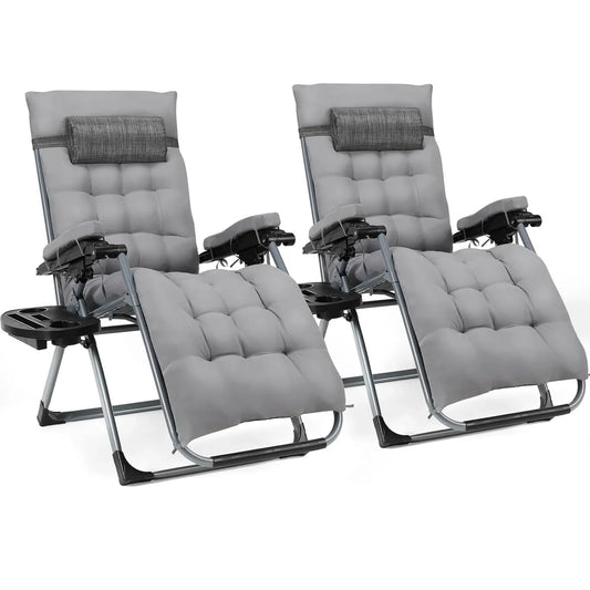 Ligstoel - Tuinstoelen - Strandstoel - Klapstoel - Zero Gravity - Opvouwbare - Draagvermogen van 160KG - Verstelbare met Verwijderbare Kussen, Hoofdsteun en Kopjeshouder- Binnen/Buiten - Tuinset – Campingstoel – Tuinstoel – 2 Stuks - Grijs