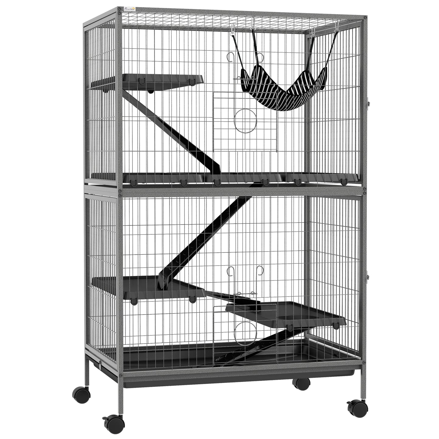 Multilevel Kooi Kleine Huisdieren – Konijnenkooi – Fretkooi – Chinchillakooi – Rodentkooi – 4 Niveau’s Met Wieltjes – Uitneembare Bodemtray