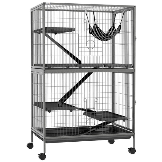 Multilevel Kooi Kleine Huisdieren – Konijnenkooi – Fretkooi – Chinchillakooi – Rodentkooi – 4 Niveau’s Met Wieltjes – Uitneembare Bodemtray