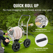 Vevor - Hose Reel Cart - Holds up to 300 ft 5/8'' Hose - Garden Hose Cart - Mobile Tool - With 4 Powder Coated Steel Wheels - Silver