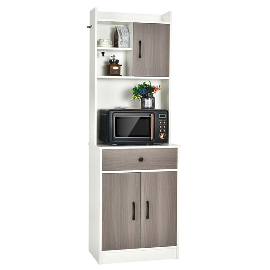 Keukenkast - buffetkast met lade - verstelbare planken en kabelgat - hoge kast keukenhout - grote open ruimte voor magnetron - vrijstaand - 60 x 40 x 180cm - QUORE