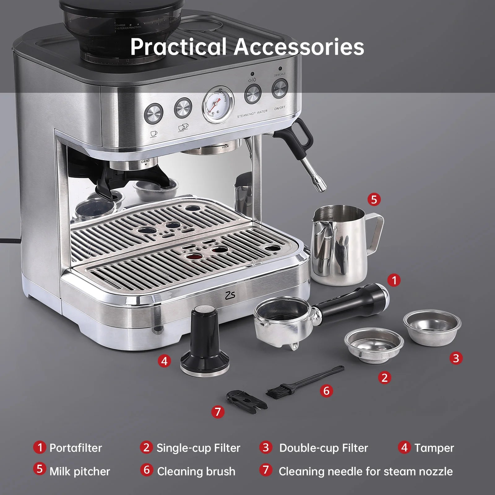 Espressomachine – Koffiemachine – Espressoapparaat – Volautomaat – Koffiezetapparaat – Roestvrij Staal – 15 Bar Pompdruk – Ingebouwde Koffiemolen Met 15 Maalgroottes - QUORE