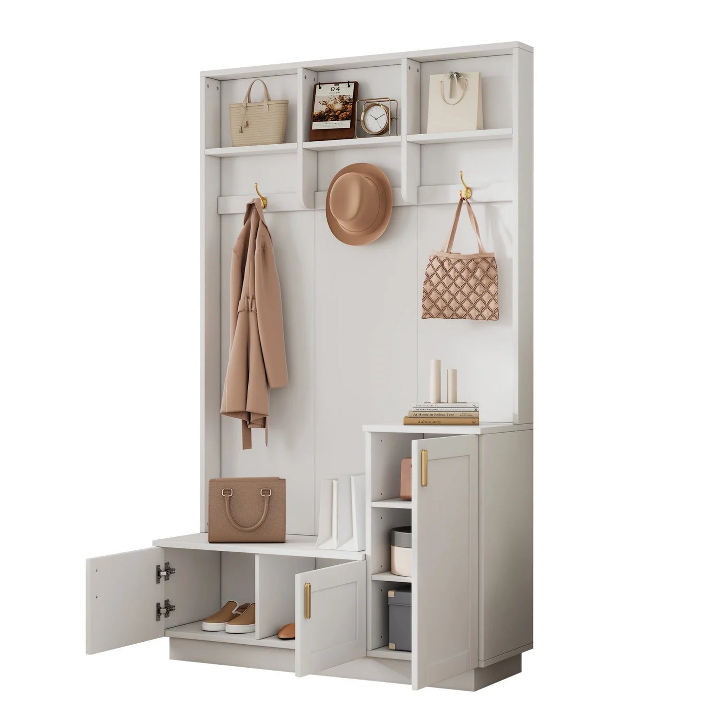 Garderobeset met Bank – Kapstok – Schoenenrek – Halmeubel – Opbergmeubel – Verstelbare Schoenopslag – Duurzame Spaanplaat – Hoogte 200 cm Brede 120 cm