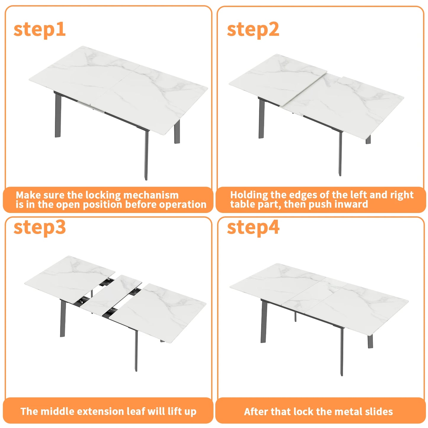 Uitschuiftafel – Eettafel – Uitbreidbare Tafel – Dinertafel – Keukentafel – Sintersteen Tafelblad – Metalen Onderstel – 180 cm – Voor 8-10 Personen