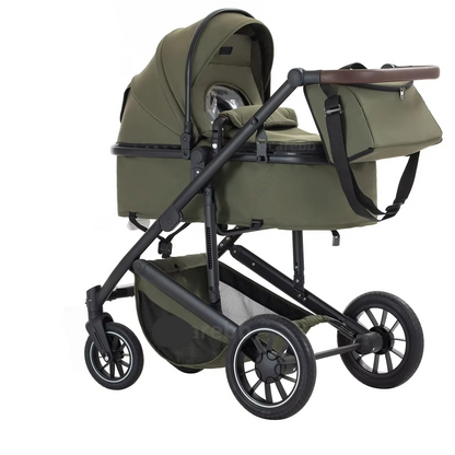 Babywagen - Kinderwagen - Buggy - Wandelwagen - 3-in-1 - met Reiswieg - en Autostoel - Opvouwbaar - Lichtgewicht - Aluminium Frame - voor Baby's - en Peuters - Groen - QUORE