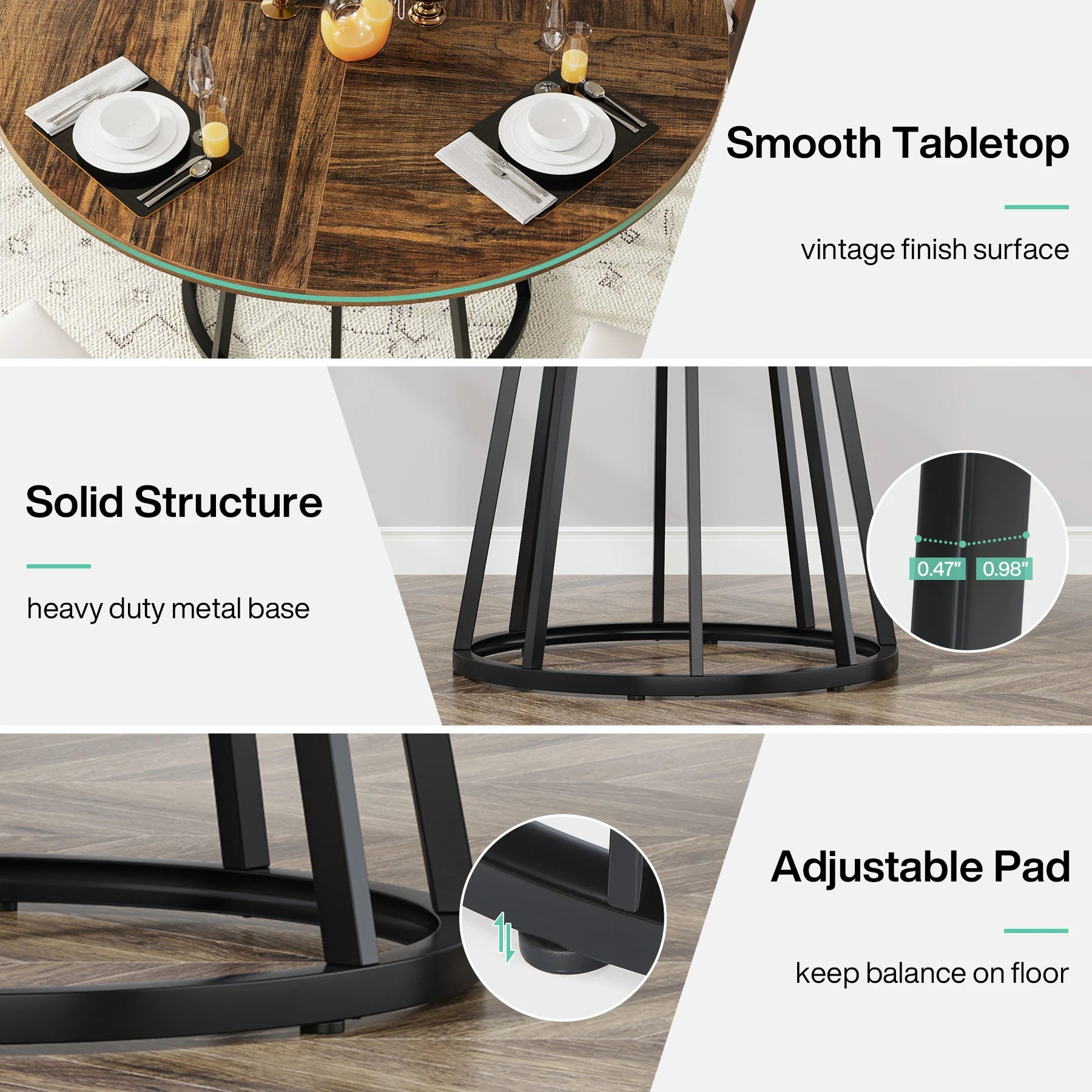 Ronde Eettafel – Ronde Tafel – Eetkamertafel – Family Table – 120 Cm Doorsnede – Stevig Metalen Onderstel - QUORE