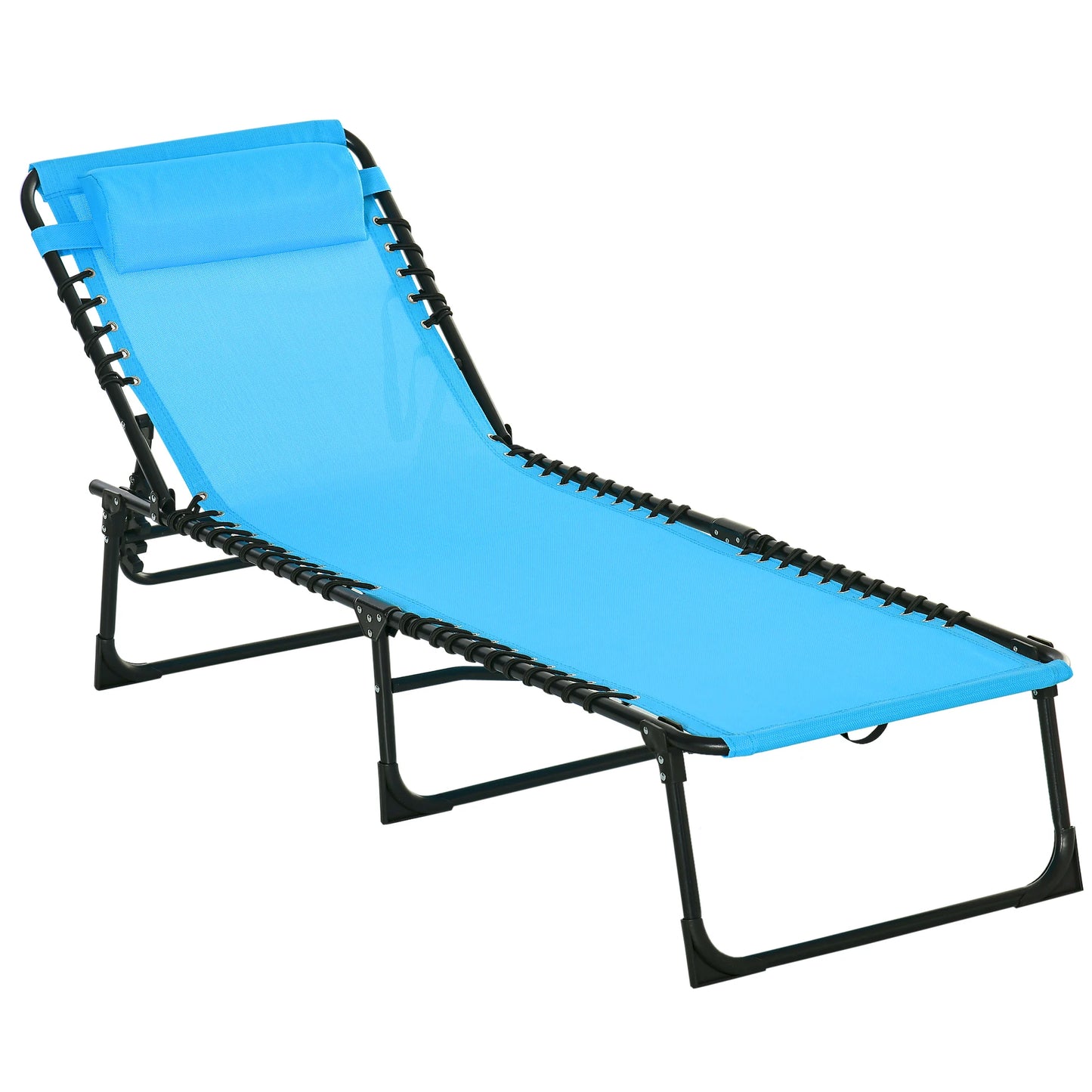 Vouwbare en Verstelbare 3-Weg Lounger Recliner - Tuinstoel met Lanyard Systeem - Blauwe Stoel - Ideaal voor Camping - Zwembad en Tuin - QUORE