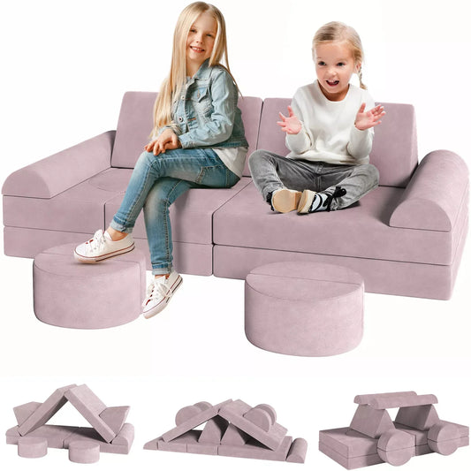 Modulaire Kindersofa – Speelbank – Kinderspeelbank – Speelmeubel – Peutersofa – Fluweelzachte Stof – 14-Delige Set - QUORE