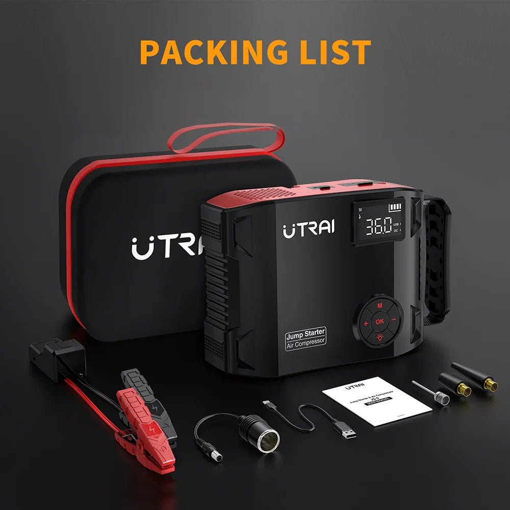 Utrai - JS-5 - Jumpstarter voor Auto - Startkabels - Starthulp - Luchtcompressor - 150PSI - 4 in 1 - 12V - 2000A - Jumpstarters - Powerbank 16000mAh - Zwart - QUORE