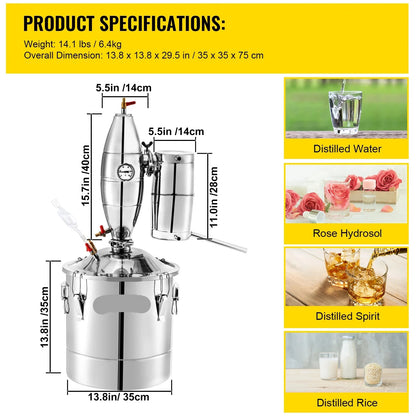 Alcohol Distilleerder - Destilleerapparaat Etherische Olie - Moonshine Still Distiller - Distilleerketel voor Alcohol - 30L - RVS - Bierbrouw Installatie - DIY Wijnapparaat - voor Bier - Wijn - Moonshine & Etherische Oliën