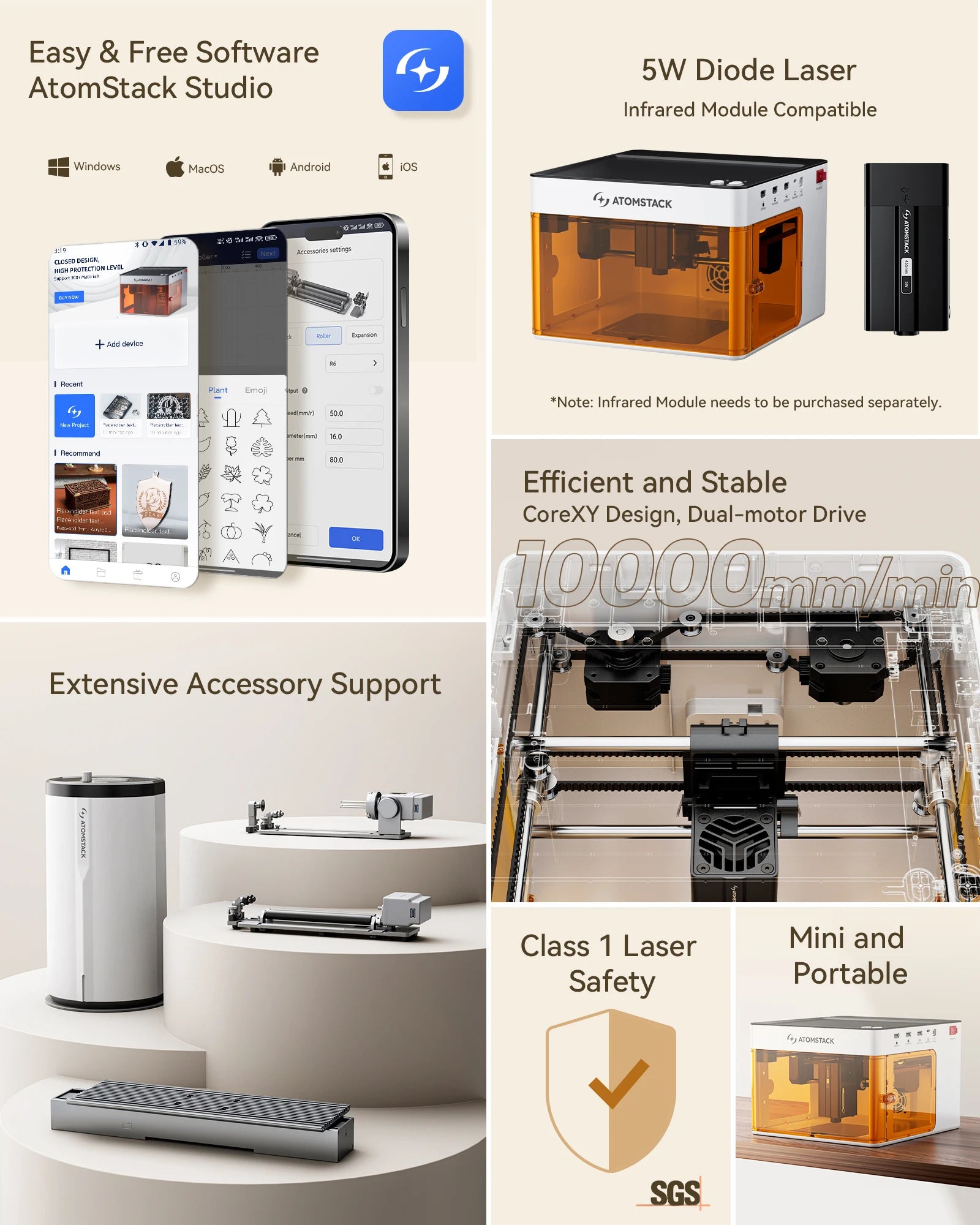 Atomstack 5W Mini Laser Engraver Portable Small Laser Engraving Cutting tool Machine DIY for Logo Wood leather Acrylc Beginner - QUORE