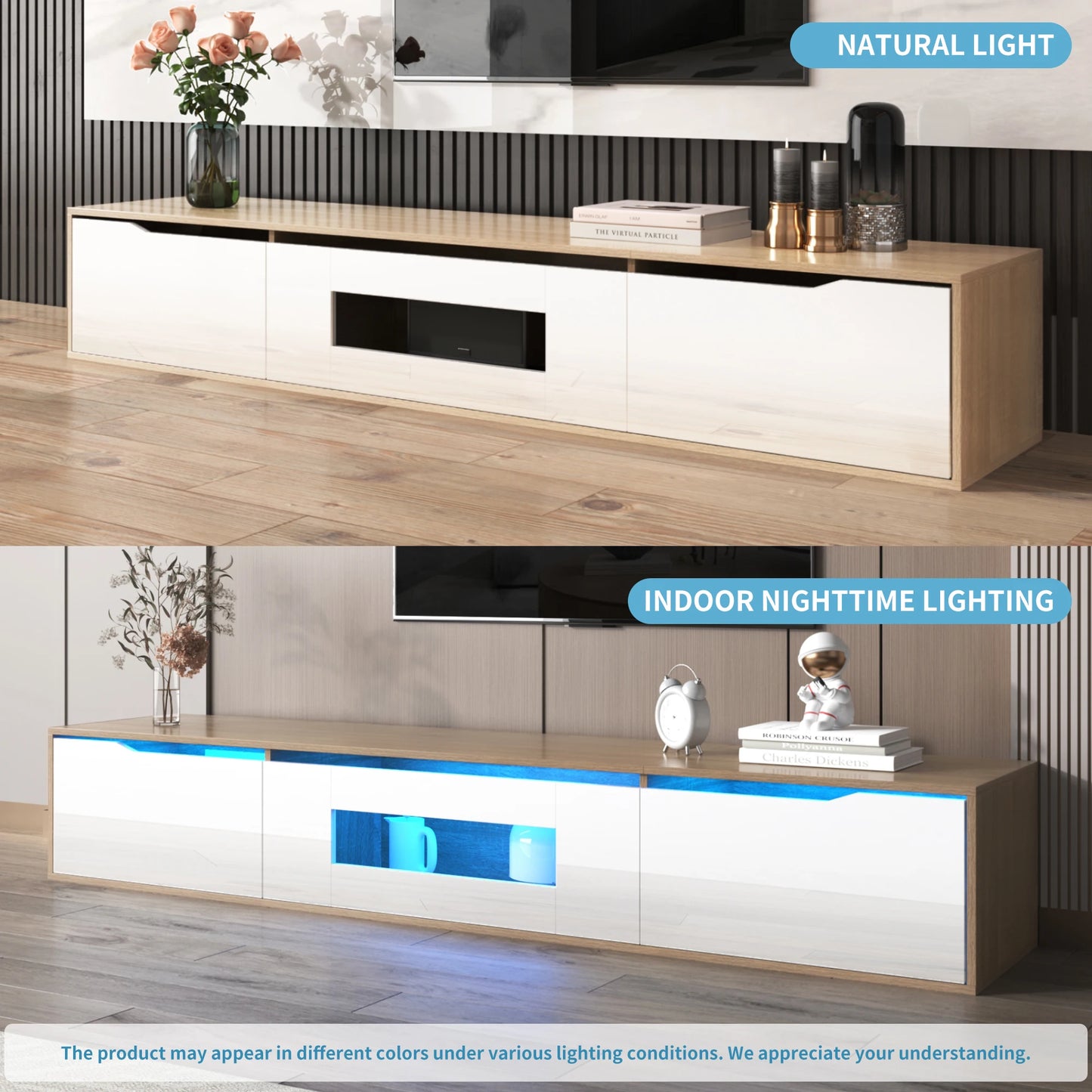 Tv-Meubel – Tv-Kast – Tv-Dressoir – Tv-Meubel Hoogglans – 16-Kleuren Ledverlichting – Geribbelde Deuren – Wandmontage