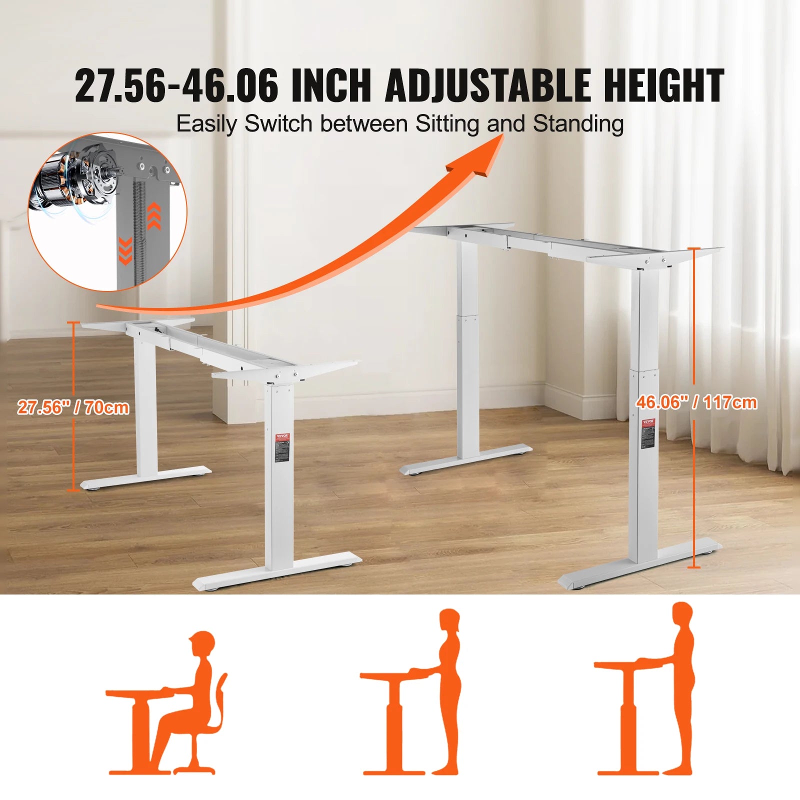 Ergonomisch Zit-Sta Bureauframe – Verstelbaar Bureauframe – Zit Sta Frame – Hoogte Verstelbaar – Stil Motor – Geheugenfunctie - QUORE
