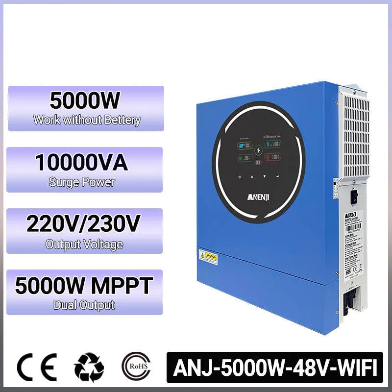 Hybride Zonne-Energie Omvormer – Zonne-Omvormer – Solar Omvormer – Off-Grid Inverter – Dual Output Inverter – 5KW Vermogen – Ingebouwde WiFi & Mppt-Lader