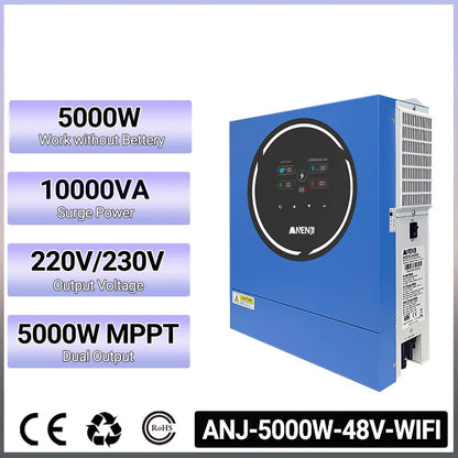Hybride Zonne-Energie Omvormer – Zonne-Omvormer – Solar Omvormer – Off-Grid Inverter – Dual Output Inverter – 5KW Vermogen – Ingebouwde WiFi & Mppt-Lader