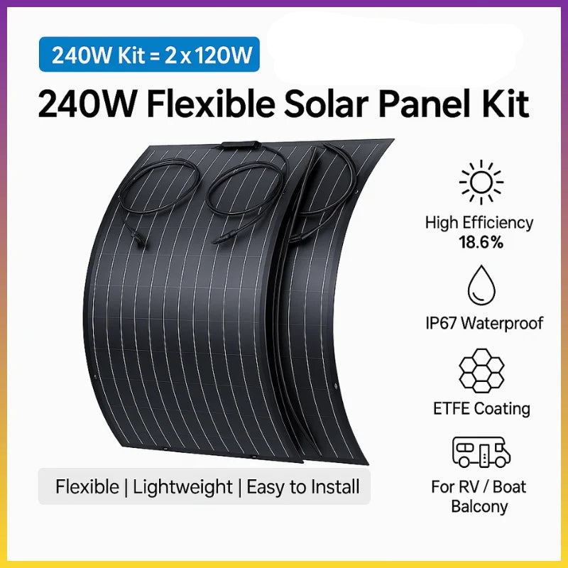 Flexibel Zonnepaneel – Buigbaar Zonnepaneel – Lichtgewicht Zonnepaneel – Draagbaar Zonnepaneel – 120W Output – IP67 Weerbestendig