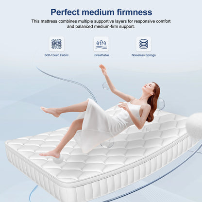 Pocketveringmatras – 7-Zones Matras – Springmatras – Bedmatras – Hybride Matras – 140x200 cm – 25 cm Dikte – Ademend & Medium Stevig