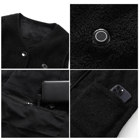 Heating Jacket - Heated Bodywarmer - Heated Clothing - 16 Areas Fleece Heated Vest - Unisex - USB Rechargeable - Electric Self-Heating Vest - Size M - Black