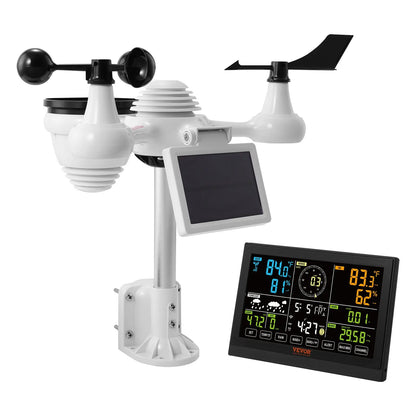 Weerstation - Draadloze - Weerstation Binnen en Buiten - 7-in-1 - met Groot Display - met Zonne-energie Sensor en Uitgebreide Weermetingen - voor Forecast Data, Alarm & Meldingen - Zonder Wi-Fi