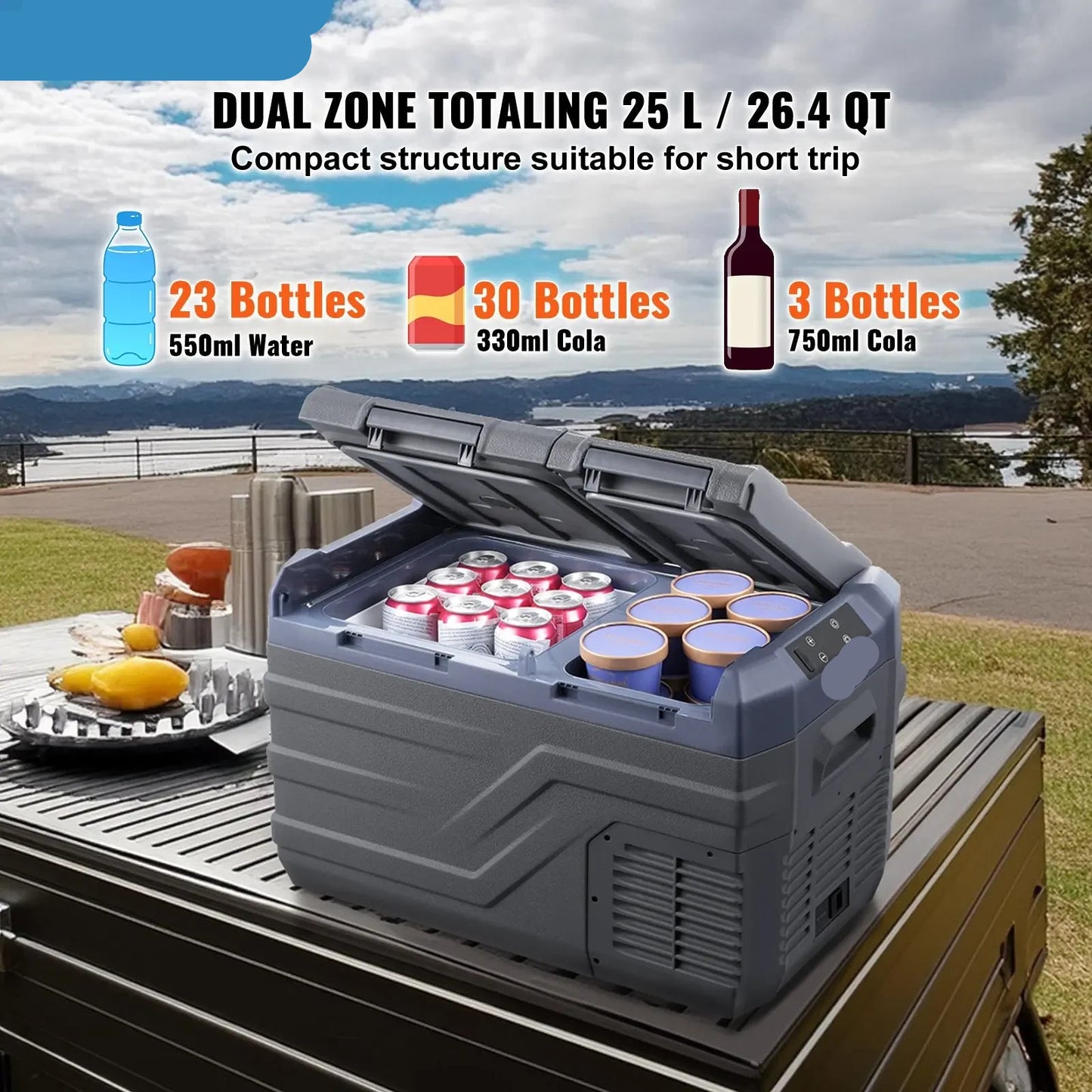 Elektrische Koelbox - Frigobox - Refrigerator - Car Fridge - Draagbaar - 37L - Dual Zone Compressor Koelbox - voor Auto, Camping en Reizen - Coolbox - Besturing via Bluetooth-app op smartphone