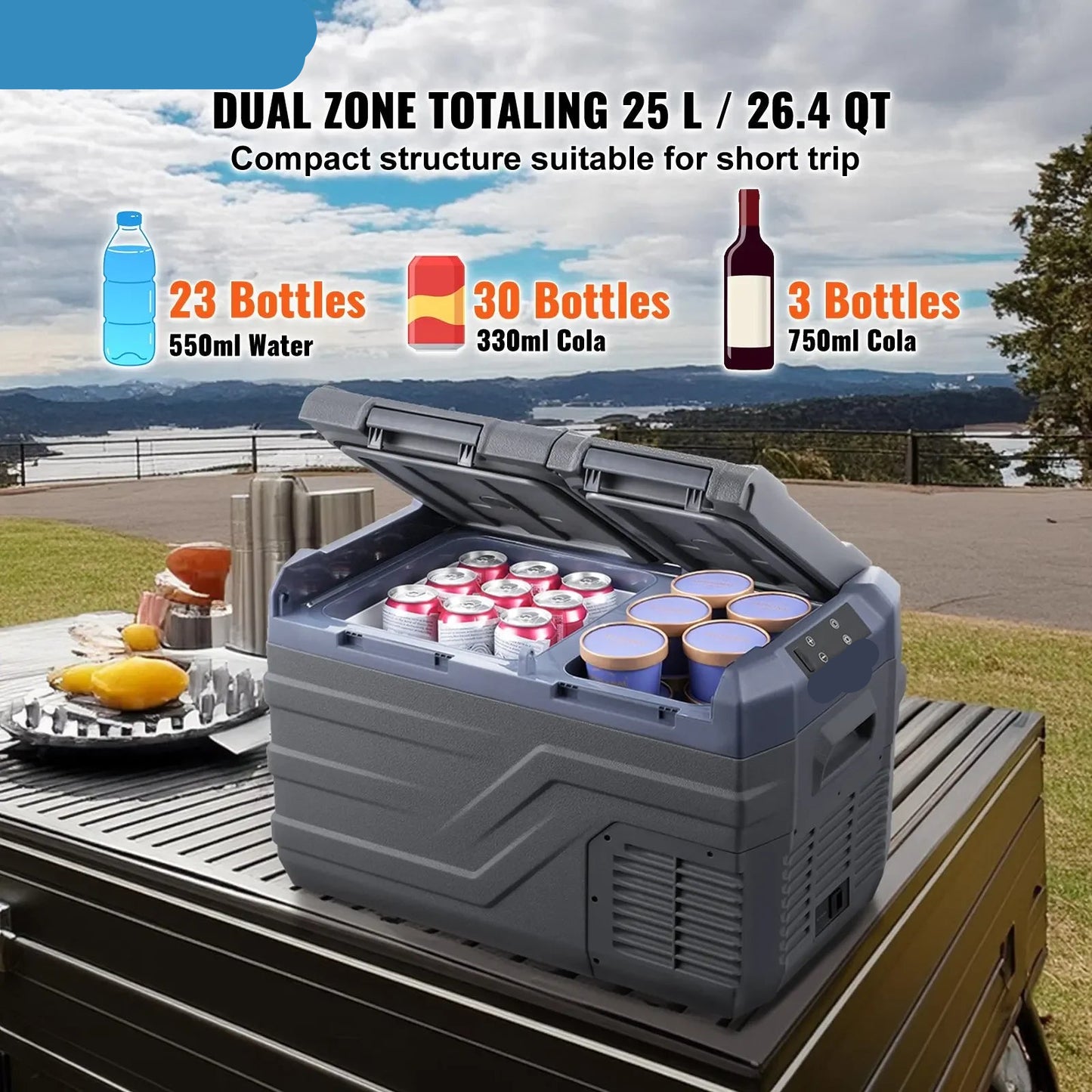 Elektrische Koelbox - Frigobox - Refrigerator - Car Fridge - Draagbaar - 32L - Dual Zone Compressor Koelbox - voor Auto, Camping en Reizen - Coolbox - Besturing via Bluetooth-app op smartphone
