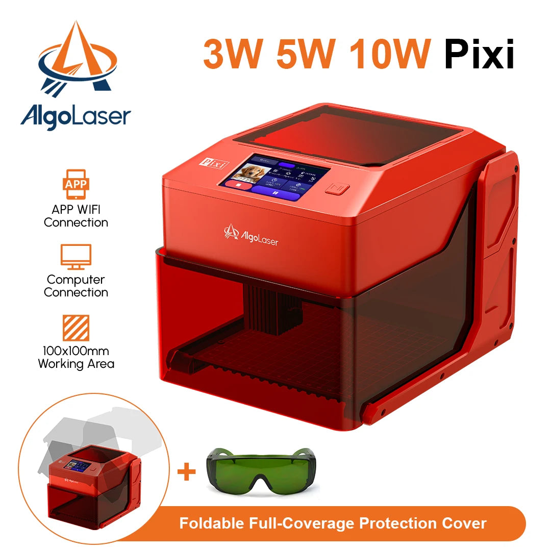 AlgoLaser PIXI Laser Engraver Portable 3/5/10W Power Covered 3.5"Touch Screen Business Engraving Machine Customized Artwork Tool