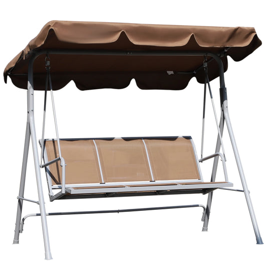 Tuinschommel - Schommelbank - Hangbank - 3 Persoons - Verstelbare Rugleuning - en Zonnescherm - 240kg Draagkracht - Ademend Textilene - Weerbestendig - Metalen Frame - Outdoor - 171x108x154 cm - voor Balkon - Tuin of Terras - Bruin