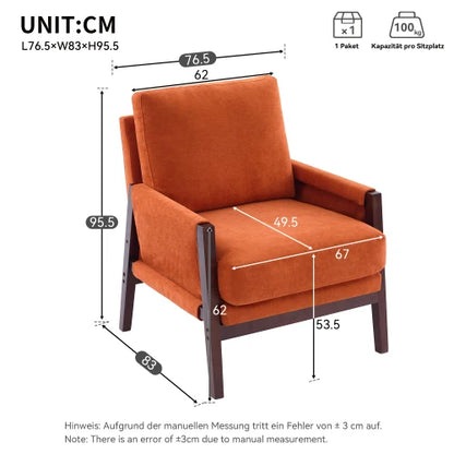 Relaxstoel – Loungestoel – Fauteuil – Leesstoel – Relaxfauteuil – Zitstoel – Chenillestof Bekleding – Massief Houten Frame - 76.5 x 83 x 95.5 cm - Oranje