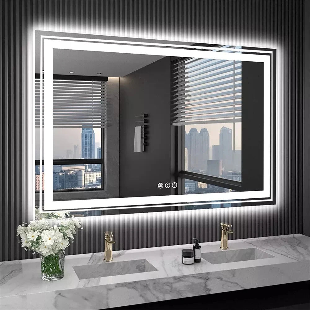 Verlichte Badkamerspiegel – LED Spiegel – Spiegel Met Licht – Anti Condens Spiegels – Touch Bediening – IP44 Waterdicht – Aluminium Frame