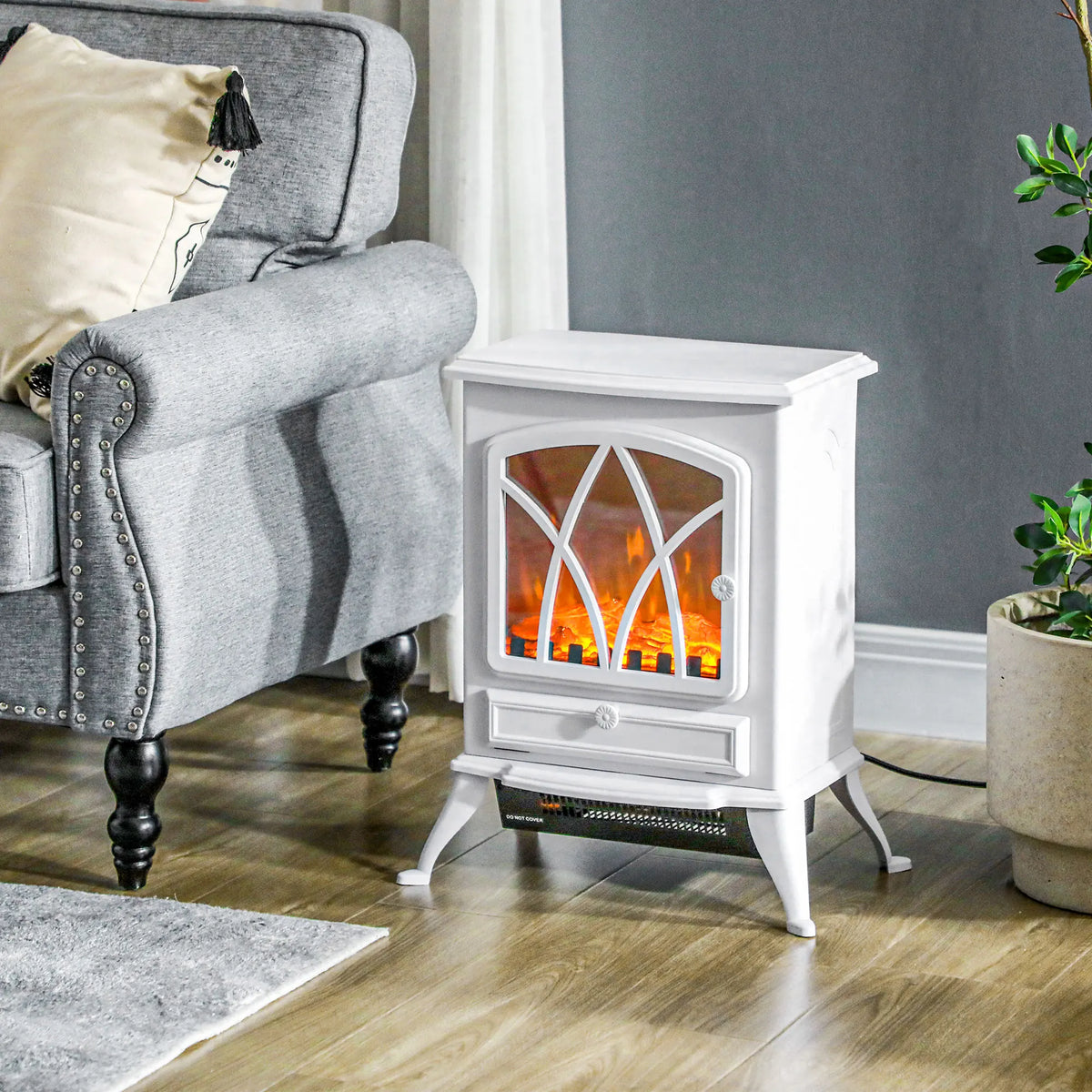 Homcom - Elektrische Haard - Haard - Decoratieve Vloerverwarmingskachel - Beweegbaar Decoratief Vlameffect - 1000/2000W - 60Hz - Wit - QUORE