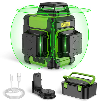Laserwaterpas – Laserniveau – Kruislijnlaser – Zelfnivellerend – Groene Laser – 12 Lijnen 3x360° – USB Type-C Opladen