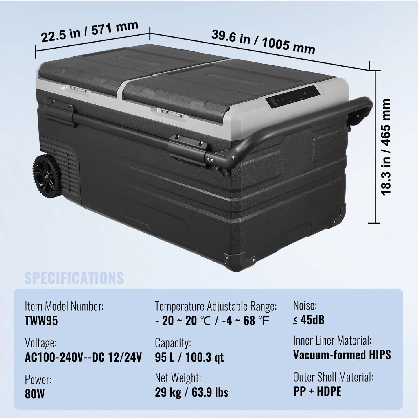 Draagbare Koelkast – Auto Koelbox – Camping Koelkast – Mobiele Koelbox – 95 Liter – Instelbare Temperatuur – Stil En Energiezuinig