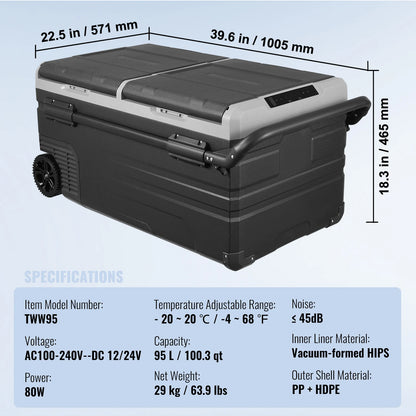 Draagbare Koelkast – Auto Koelbox – Camping Koelkast – Mobiele Koelbox – 95 Liter – Instelbare Temperatuur – Stil En Energiezuinig