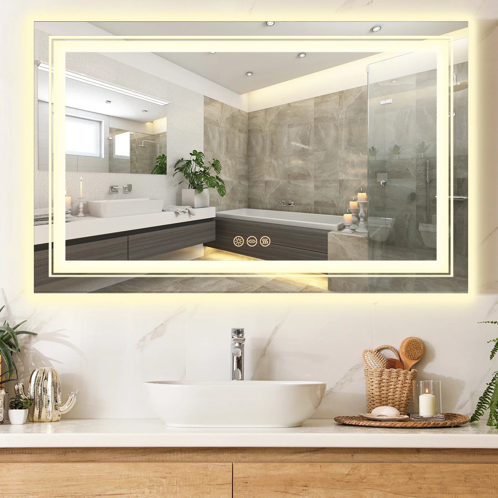 LED Badkamerspiegel - Badkamerspiegel - Badkamerspiegel met Verlichting - 100x60 cm - Voor- en Achterverlichting - Dimbaar - Anti-condens - Breukbestendig - Lichtgrijs - QUORE