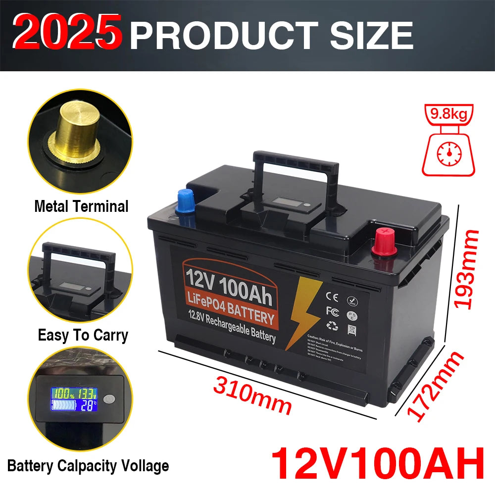 LiFePO4 Accu – Lithium Accu – Solar Accu – Camper Accu – Bootaccu – 12V 100AH – Ingebouwde BMS – IP65 Waterdicht