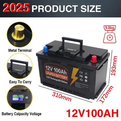 LiFePO4 Accu – Lithium Accu – Lithium IJzerfosfaat Batterij – Lithium Batterij – 12V 100AH – Ingebouwd BMS – IP65 Waterdicht