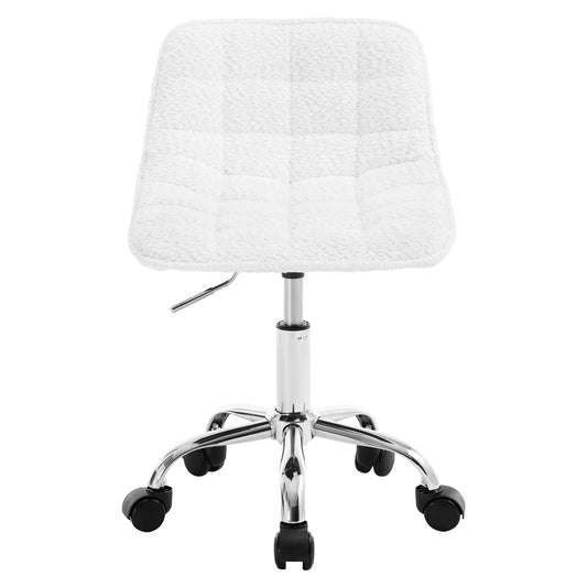 Stoel - Bureaustoel - Eetkamerstoelen - Verstelbare Hoogte - Comfortabele - Rugleuning - 360° Rotatie - Kantoor - Make-up - Wit Chenille - QUORE