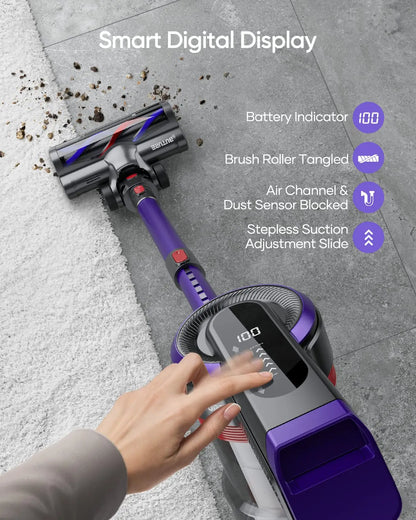 Steelstofzuiger - Vacuum Cleaner - Draadloze Stofzuiger- Kruimeldief Snoerloos - 450W - 38Kpa Zuigkracht - Handstofzuiger - met Touchscreen en 1.5L Stofreservoir - voor Tapijt, Vloer & Auto