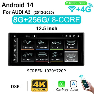 Multimedia Autostereo Systeem – Auto Radio – GPS Navigatie – Touchscreen – Carplay Android Auto – Variant HPL-12-8G256G – 12,3 Inch HD Display – Android 14 Besturingssysteem - QUORE
