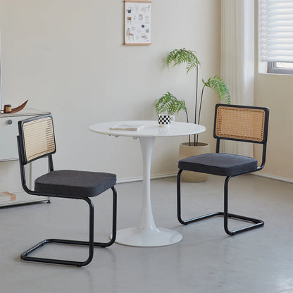 Set of 2 / 4 Vintage Dining Chair Plastic Rattan Chair Home Bedroom Desk Back Stool Bow Grain Velvet Cushion Seat Black / White