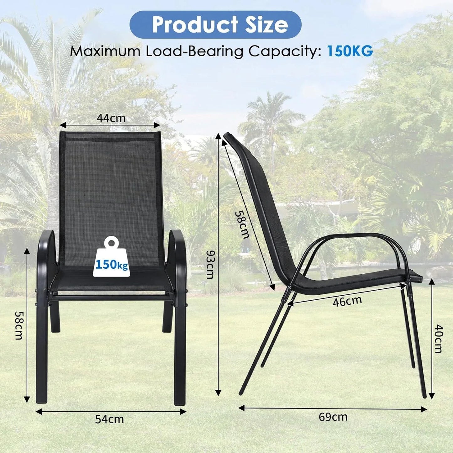 Compact Balkonset – 3-Delige Tuinset – Balkontafel Met Glasplaat – Stapelbare Stoelen – Metalen Frame – Ademend Stof - QUORE
